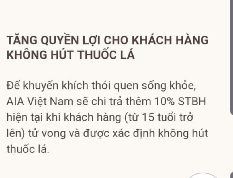 NHỮNG KHÁCH HÀNG KHÔNG HÚT THUỐC LÁ NÊN LỰA CHỌN AIA